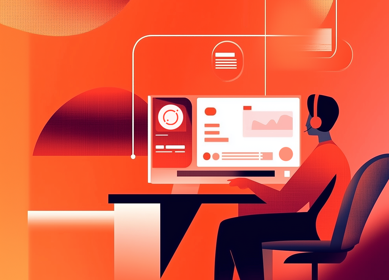 Abstract art of a customer support agent at a desk